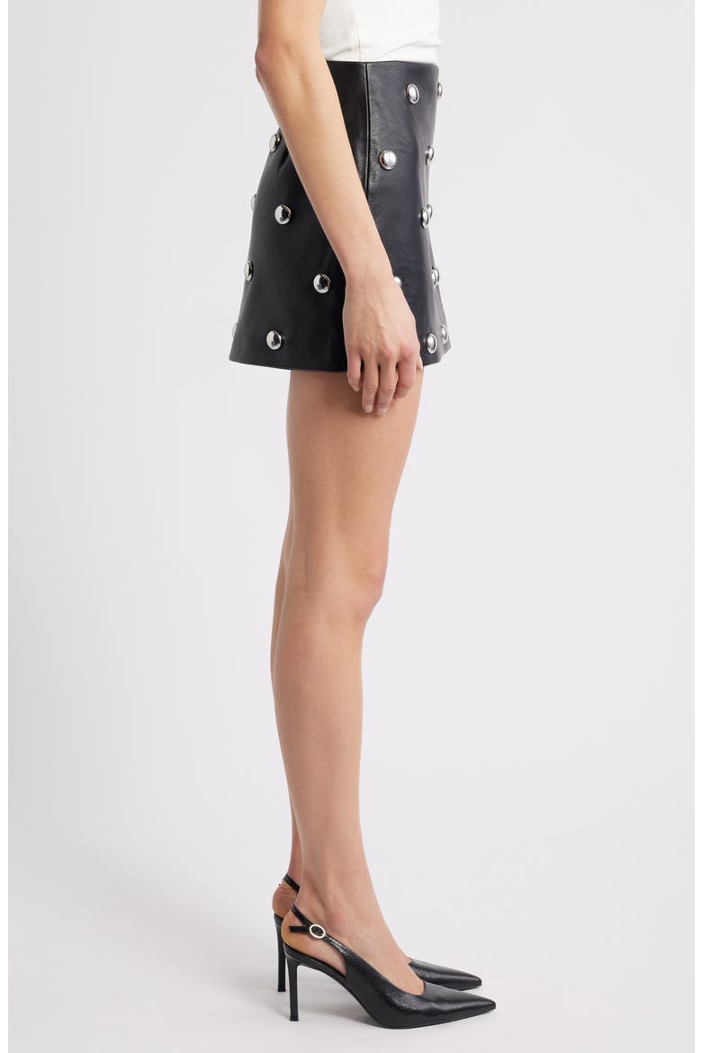 Carla Studded Faux Leather Miniskirt, Alternate, color, BLACK