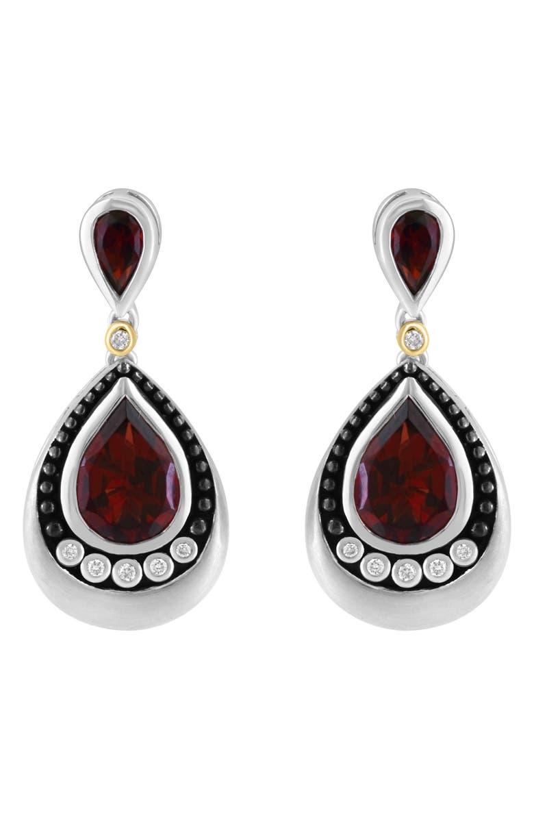 EFFY Sterling Silver & 14K Gold Garnet & Diamond Teardrop Earrings - 0.04ct., Alternate, color, Red