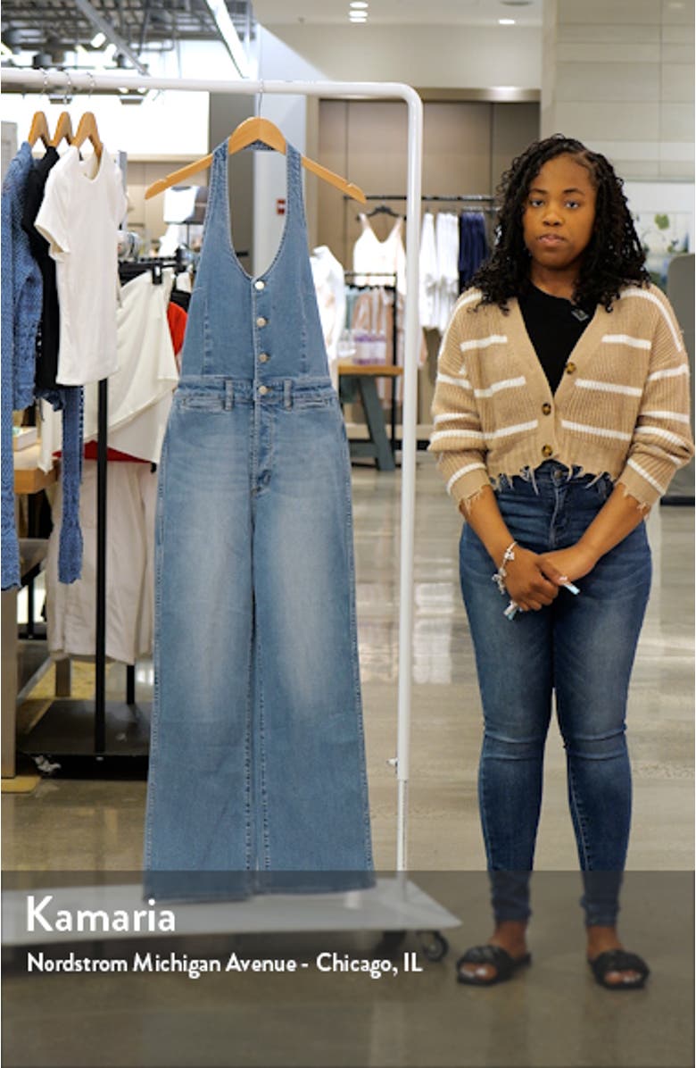 Denim Halter Ankle Bootcut Jumpsuit, sales video thumbnail
