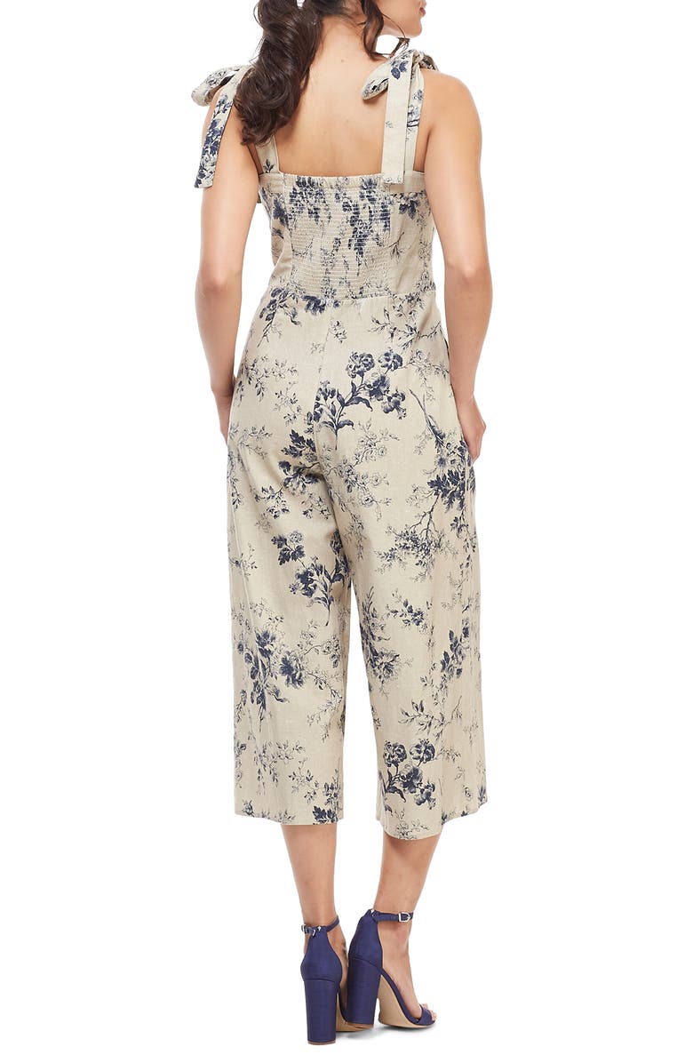 Gal Meets Glam Collection Magnolia Smocked Back Linen Blend Jumpsuit, Alternate, color, 