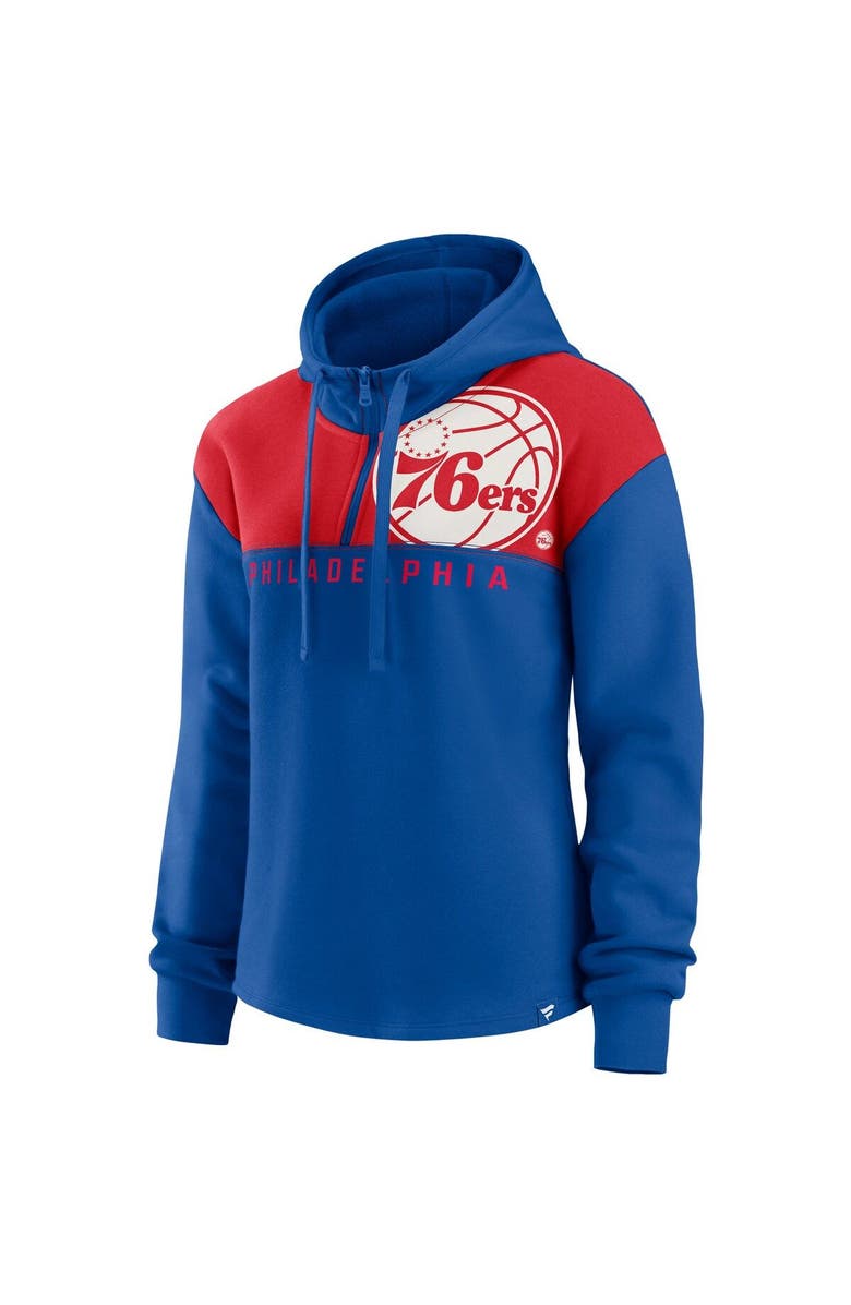 FANATICS Women's Fanatics Branded Royal Philadelphia 76ers Overslide Quarter-Zip Fleece Hoodie, Alternate, color, Royal