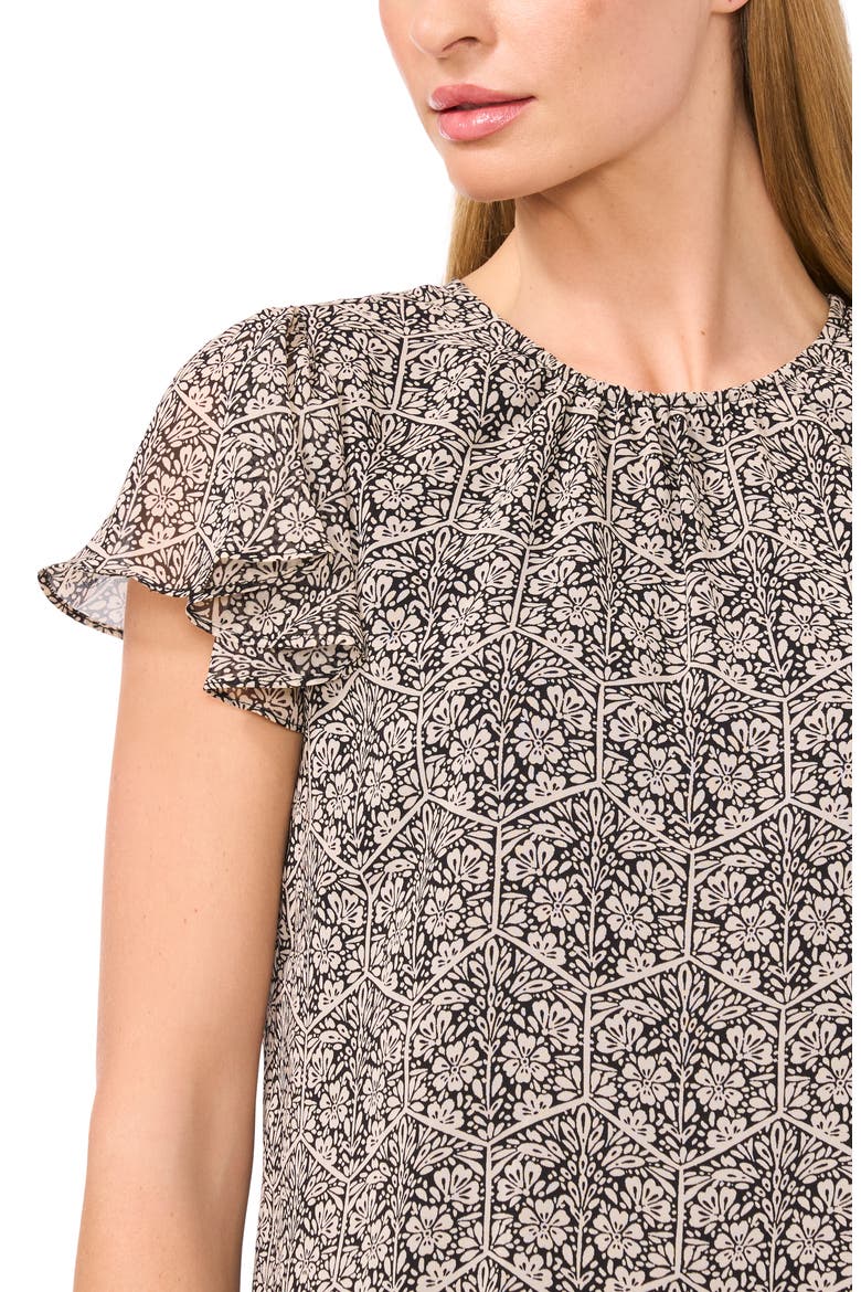 Floral Flutter Sleeve Top, Alternate, color, RICH BLACK