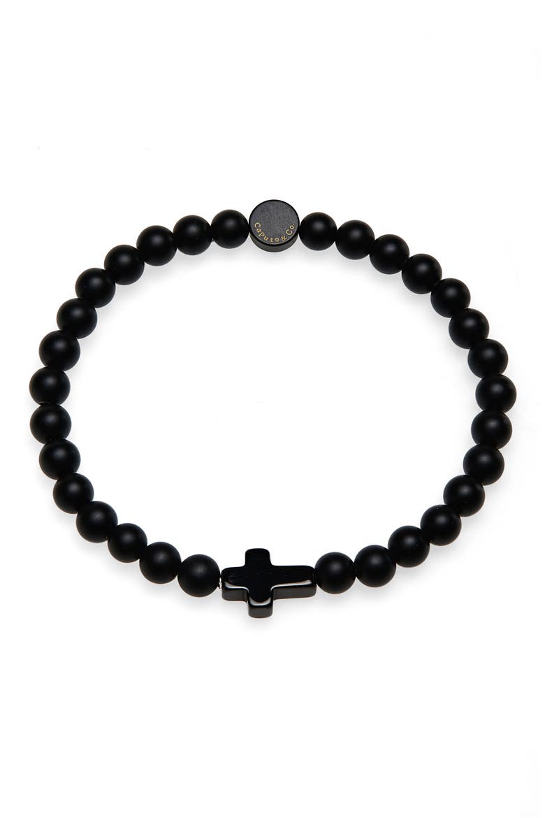 Men's Onyx Cross Bead Stretch Bracelet, Main, color, BLACK ONYX