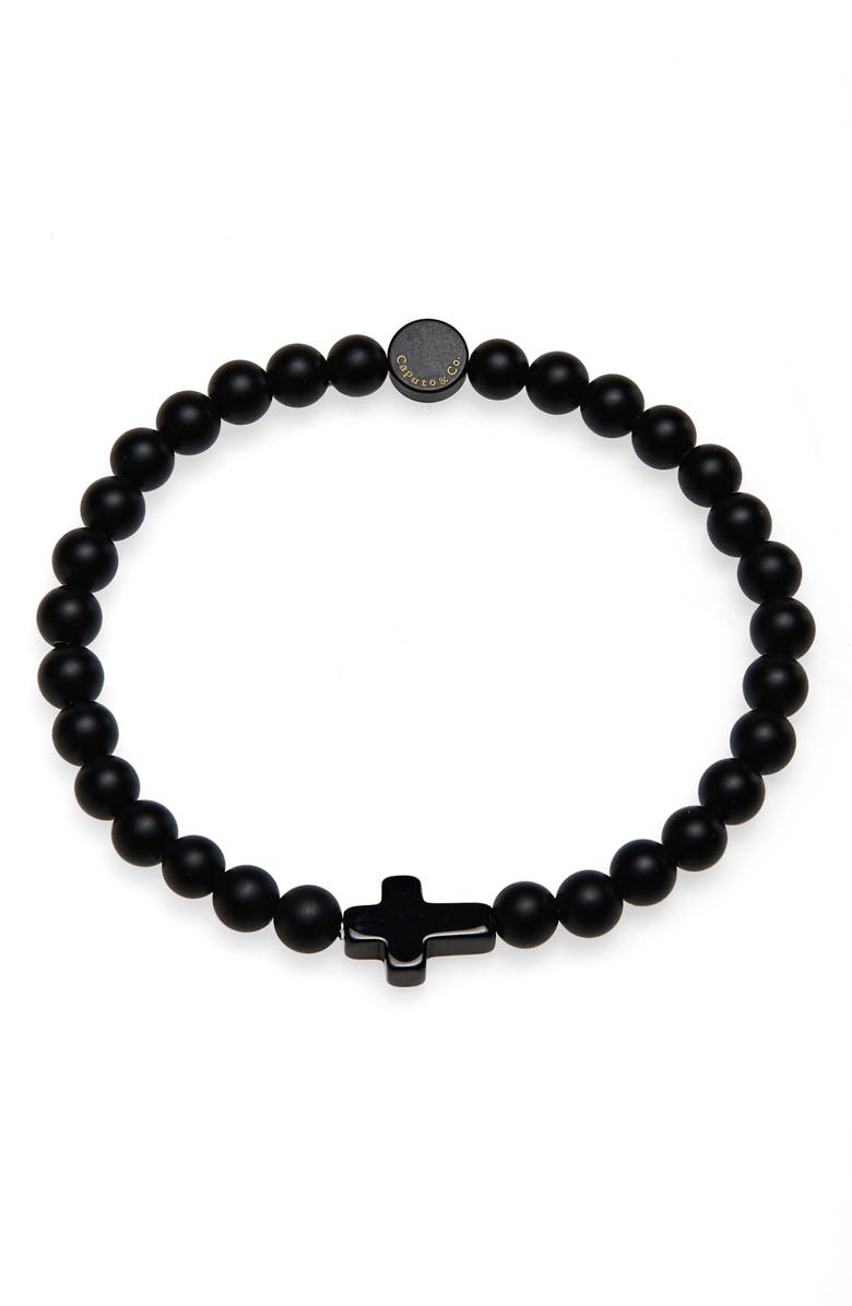 Caputo & Co. Men's Onyx Cross Bead Stretch Bracelet, Main, color, Black Onyx