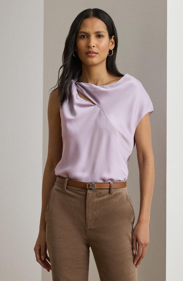 Lauren Ralph Lauren Asymmetric Drape Charmeuse Top, Alternate, color, Lavender Frost