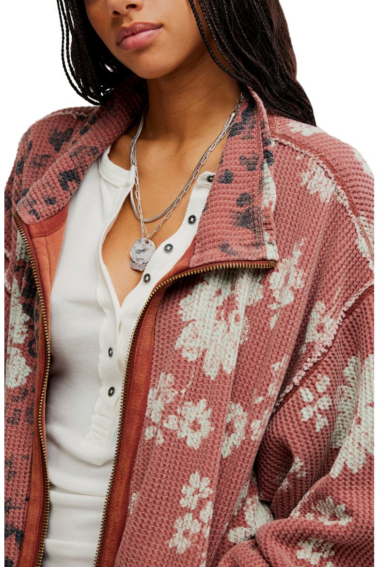 Print Mix Waffle Knit Cardigan, Alternate, color, WHISPER PINK COMBO