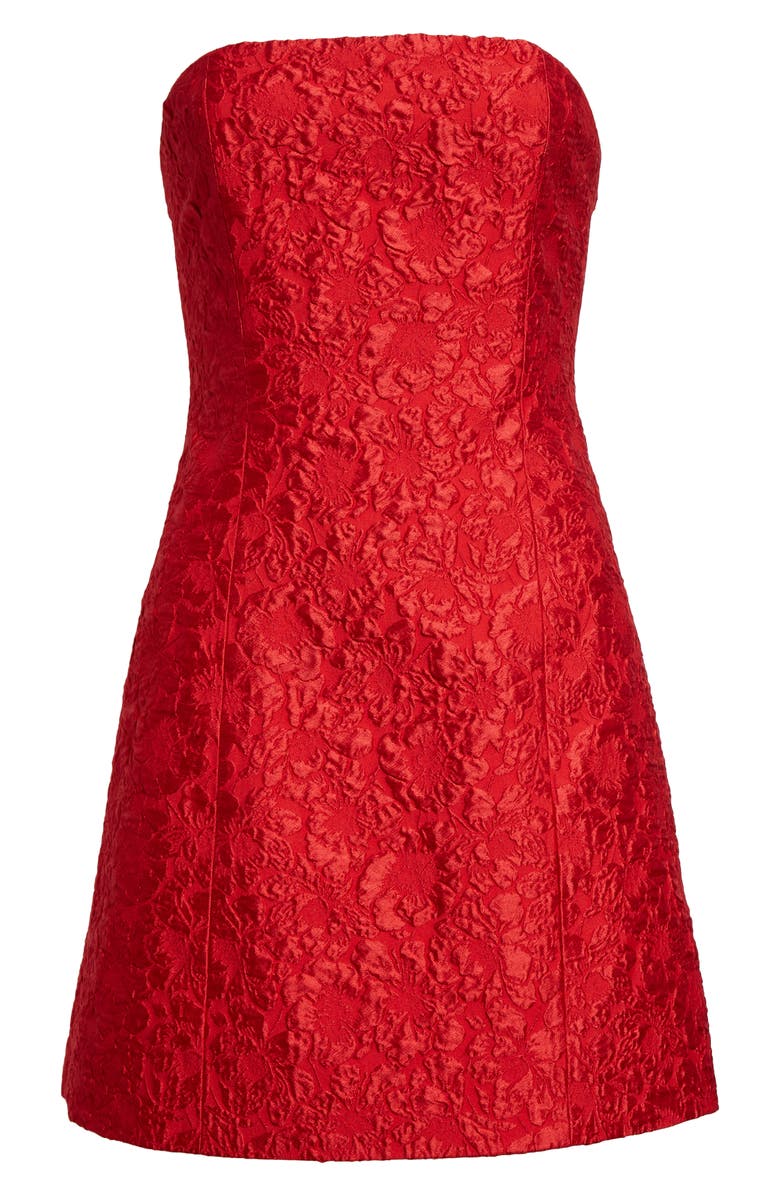 Alice + Olivia Velia Floral Brocade Strapless Minidress, Alternate, color, Perfect Ruby