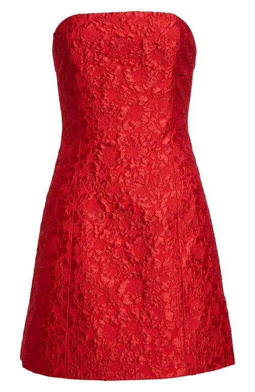 Alice And Olivia Alice + Olivia Velia Floral Brocade Strapless Minidress In Perfect Ruby