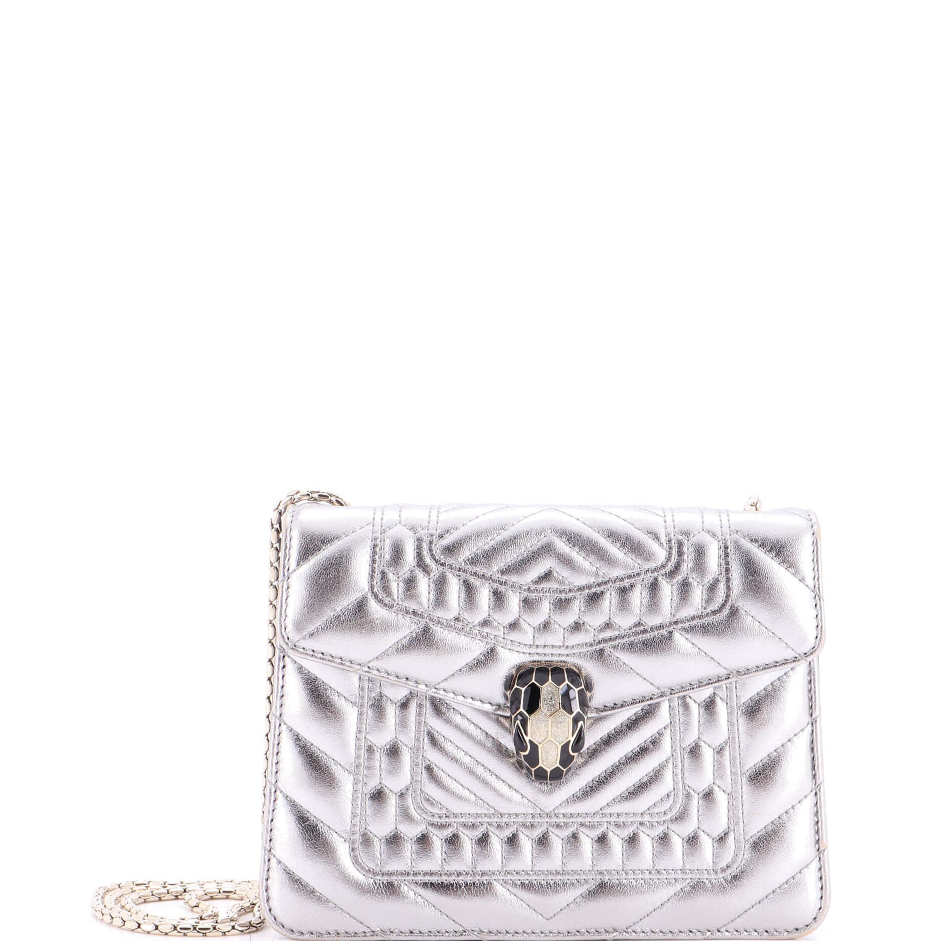 Serpenti Forever Square Shoulder Bag Quilted Leather Small, Main, color, Metallic Silver