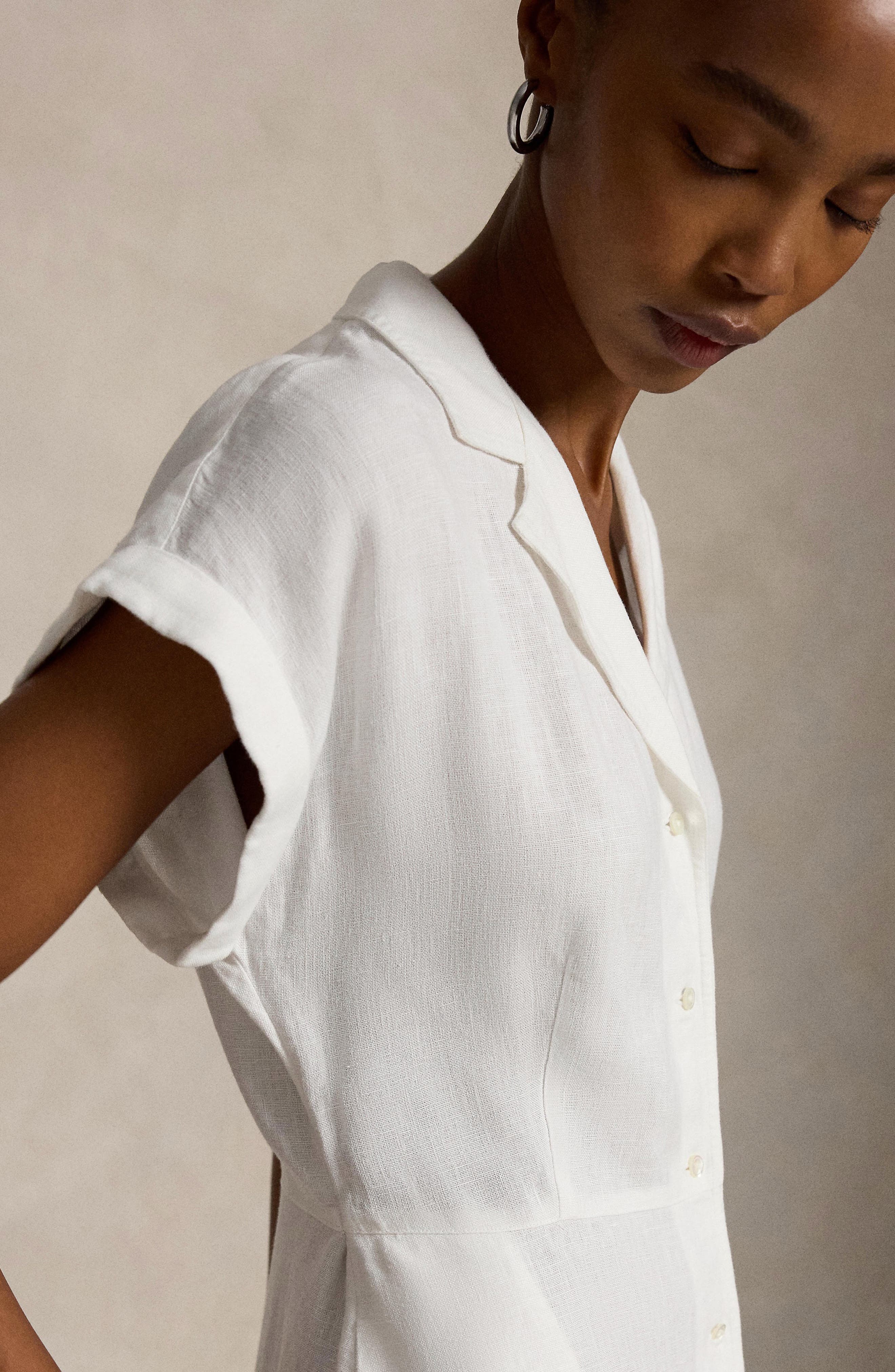 ralph lauren cap sleeve jersey dress Women's Linen Cap-Sleeve Shirtdress | Size 2 Ivory Navy