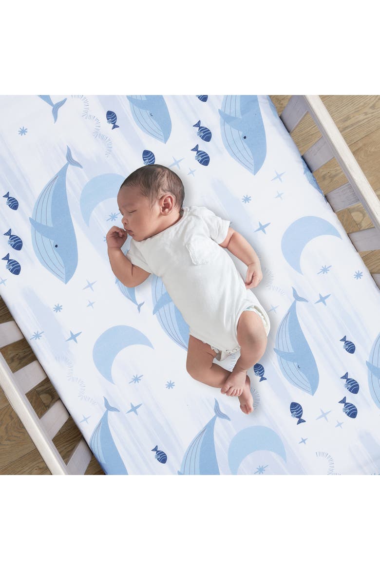 Bubbles & Squirt 3-Piece Whale/Ocean Aquatic Baby Crib Bedding Set, Alternate, color, Blue