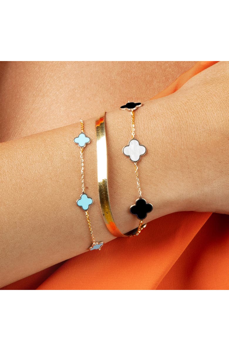The Lovery Fine Jewelry Small Mother of Pearl and Onyx Mixed Clover Bracelet, Alternate, color, Mother Of Pearl And Onyx