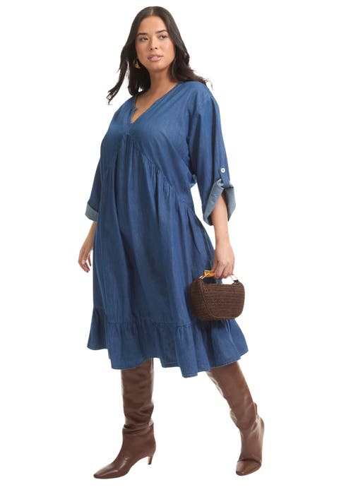 Ruffled Denim Dress (Plus)