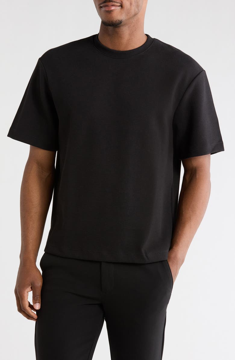 DENIM AND FLOWER Textured Relaxed Fit Crewneck T-Shirt, Main, color, Black