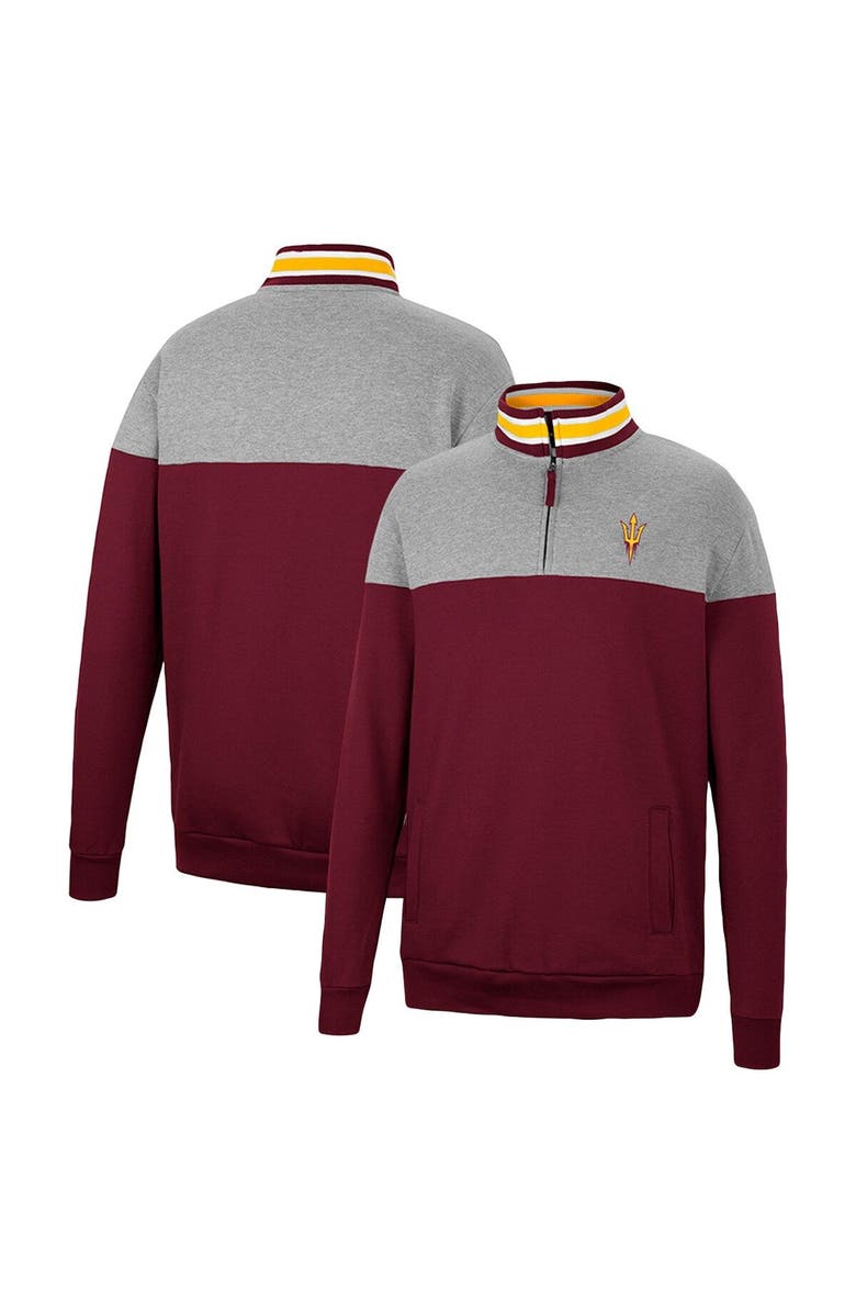 COLOSSEUM Men's Colosseum Heathered Gray/Maroon Arizona State Sun Devils Be the Ball Quarter-Zip Top, Main, color, Maroon