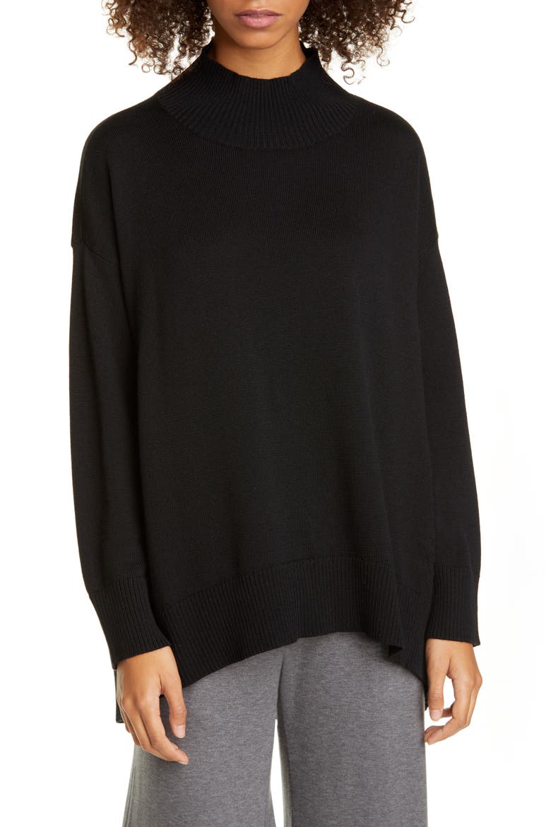 Oversize Mock Neck Sweater, Main, color, DNUBLACK