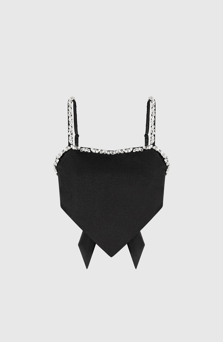 Manière De Voir Eloise Embellished Strap Handkerchief Top, Main, color, Black