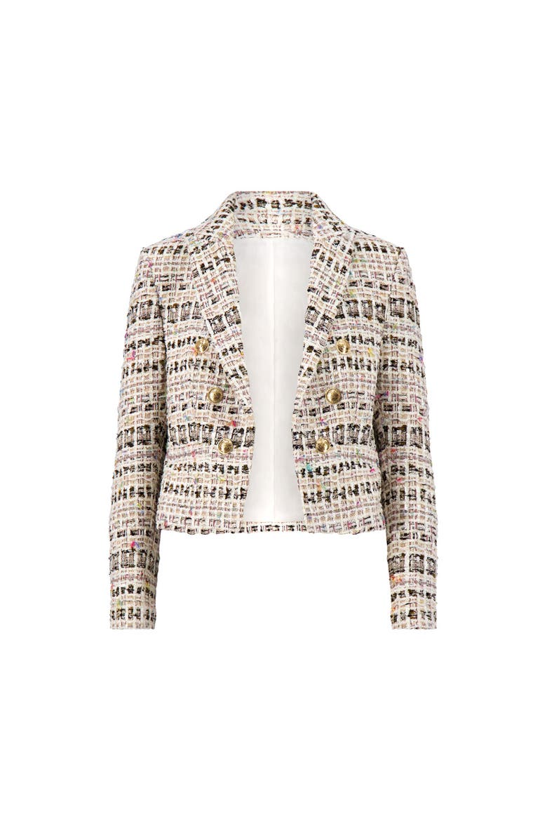 Gabrielle Double-Breasted Tweed Blazer, Alternate, color, Ecru Multi