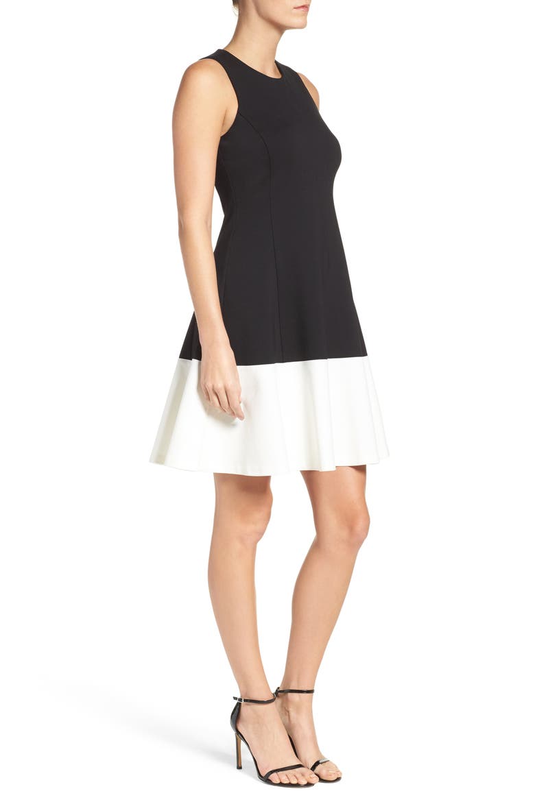 Colorblock Hem Fit & Flare Dress, Alternate, color, BLACK/ IVORY