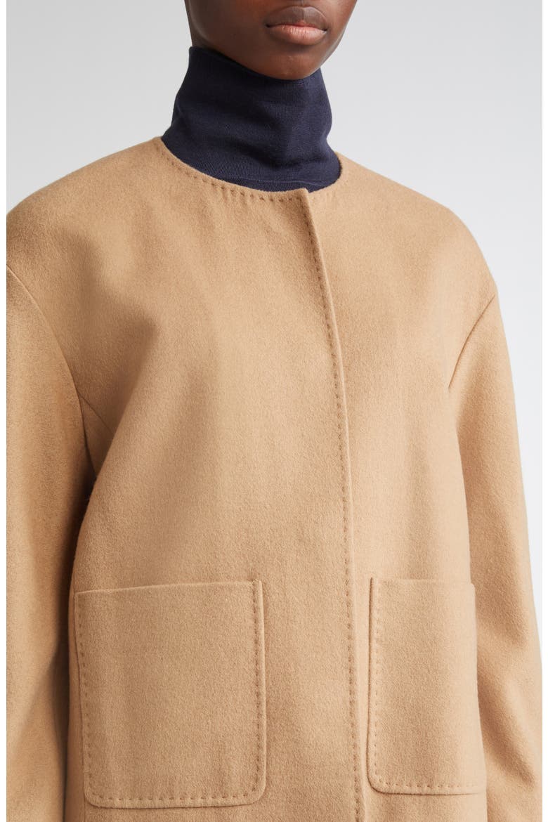 Patch Pocket Collarless Camel Hair Jacket, Alternate, color, CAMEL