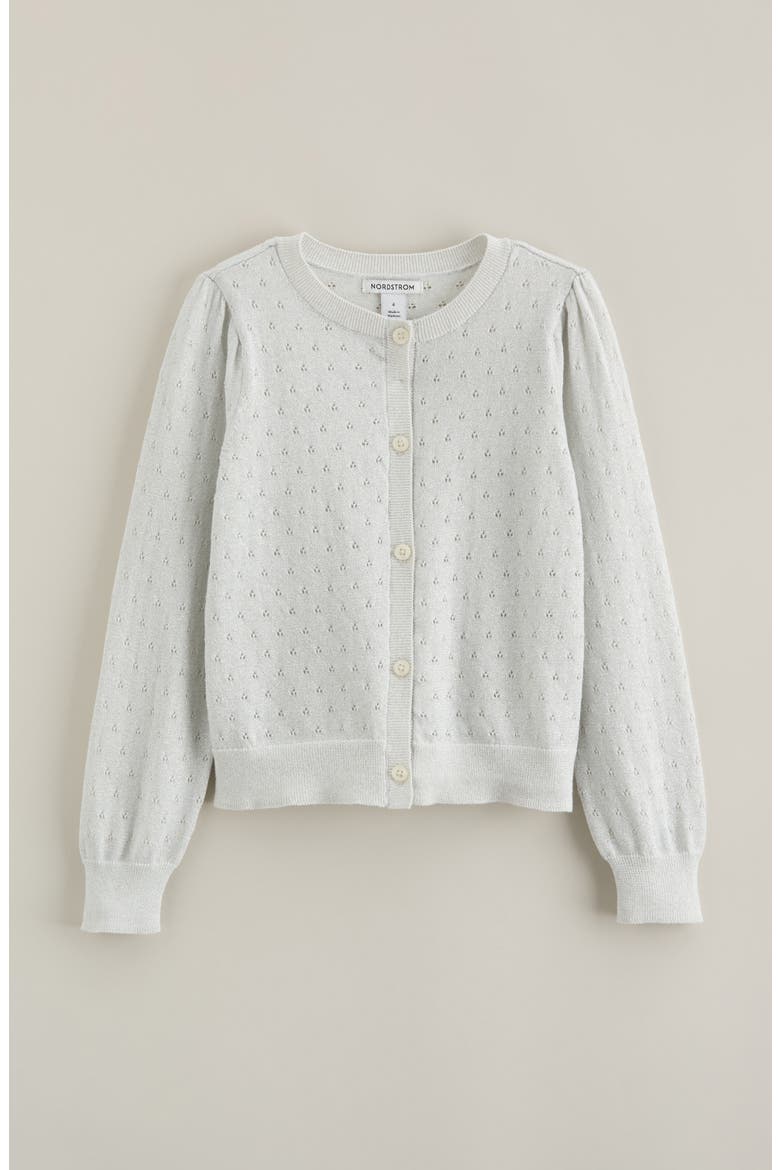Kids' Pointelle Sparkle Cardigan, Main, color, IVORY EGRET