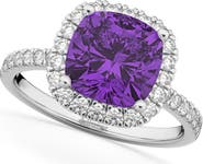 ALLUREZ Cushion Halo Amethyst & Diamond Engagement Ring 14K