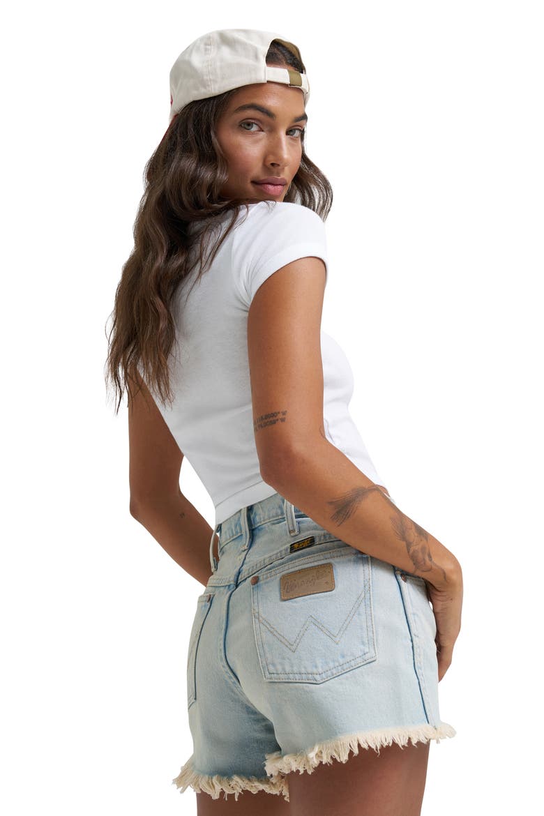 Frayed Denim Shorts, Alternate, color, BLEACH