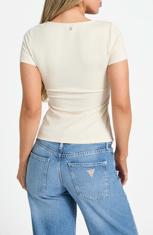 Guess Karina Sandwashed Rib Henley In Butter Ice Cream
