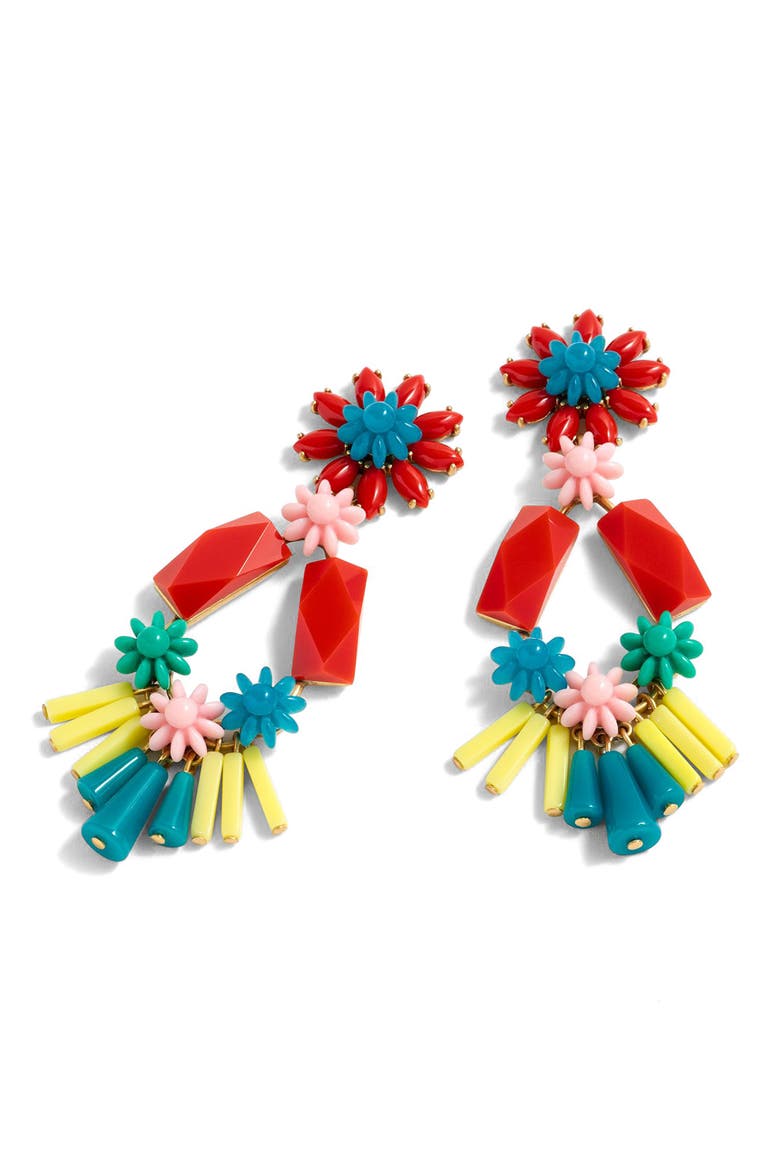 Flower & Bead Chandelier Earrings, Main, color, BLACK MULTI