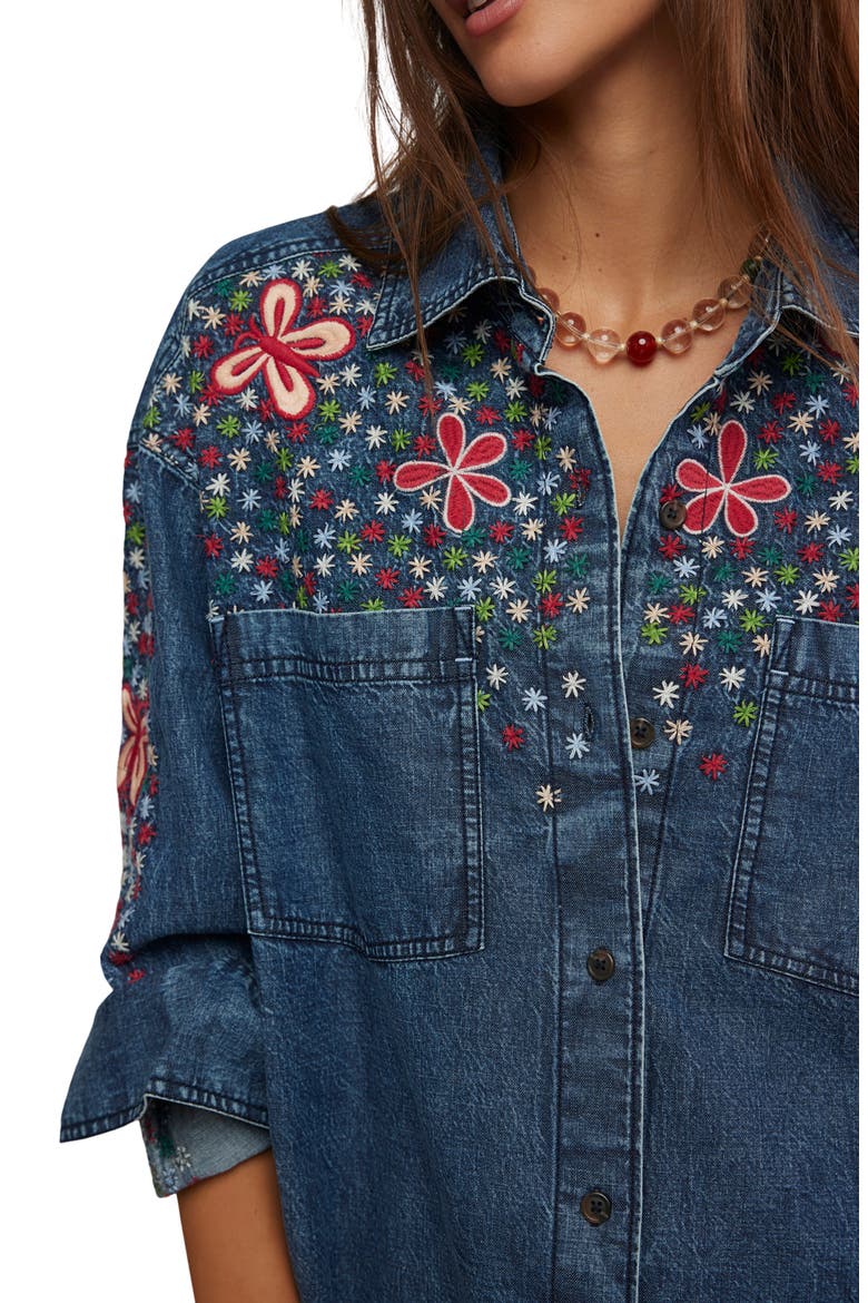 Rainbow Embroidered Denim Shirt, Alternate, color, RINSE WASH