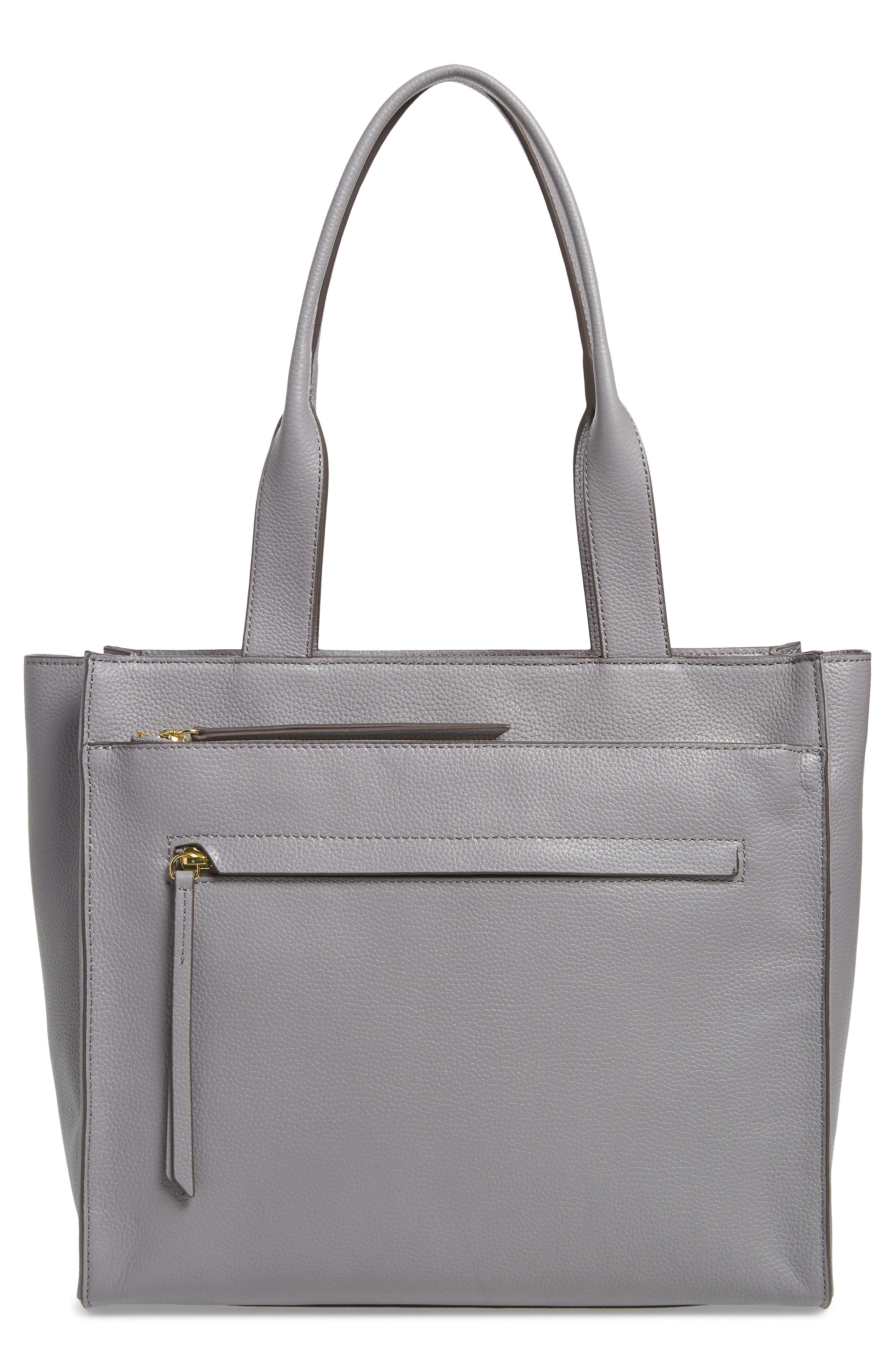 Finn Pebbled Leather Tote, Main, color, GREY FILIGREE