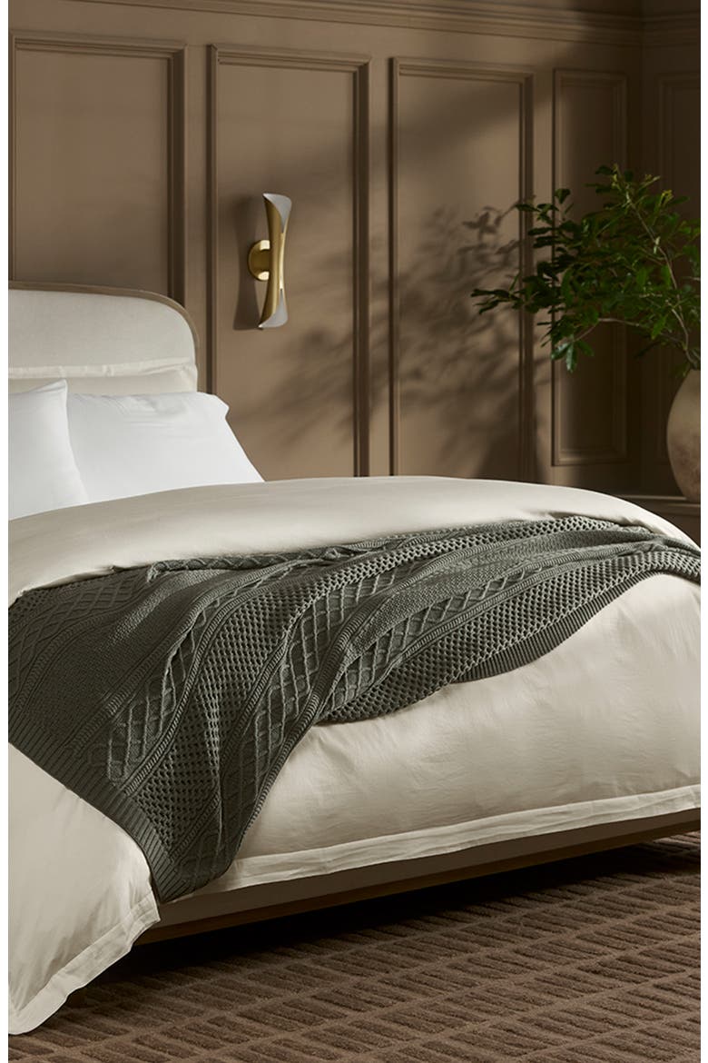 Aran Cable Organic Cotton Knit Throw Blanket, Alternate, color, JUNIPER