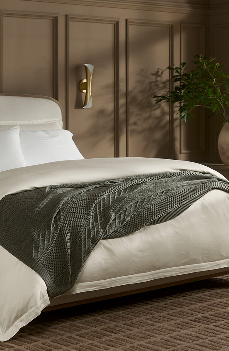 Boll & Branch Aran Cable Organic Cotton Knit Throw Blanket, Alternate, color, Juniper