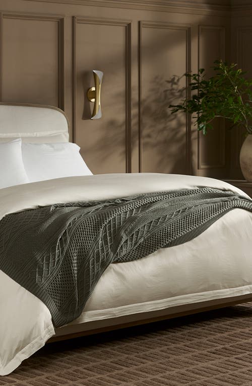 Boll & Branch Aran Cable Organic Cotton Knit Throw Blanket In Green