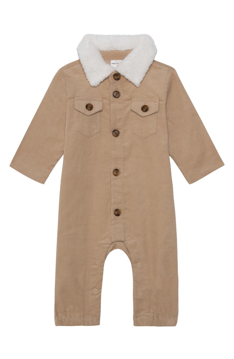 PL Baby by Petit Lem 2-Piece Fleece Collar Corduroy Romper Set, Alternate, color, 