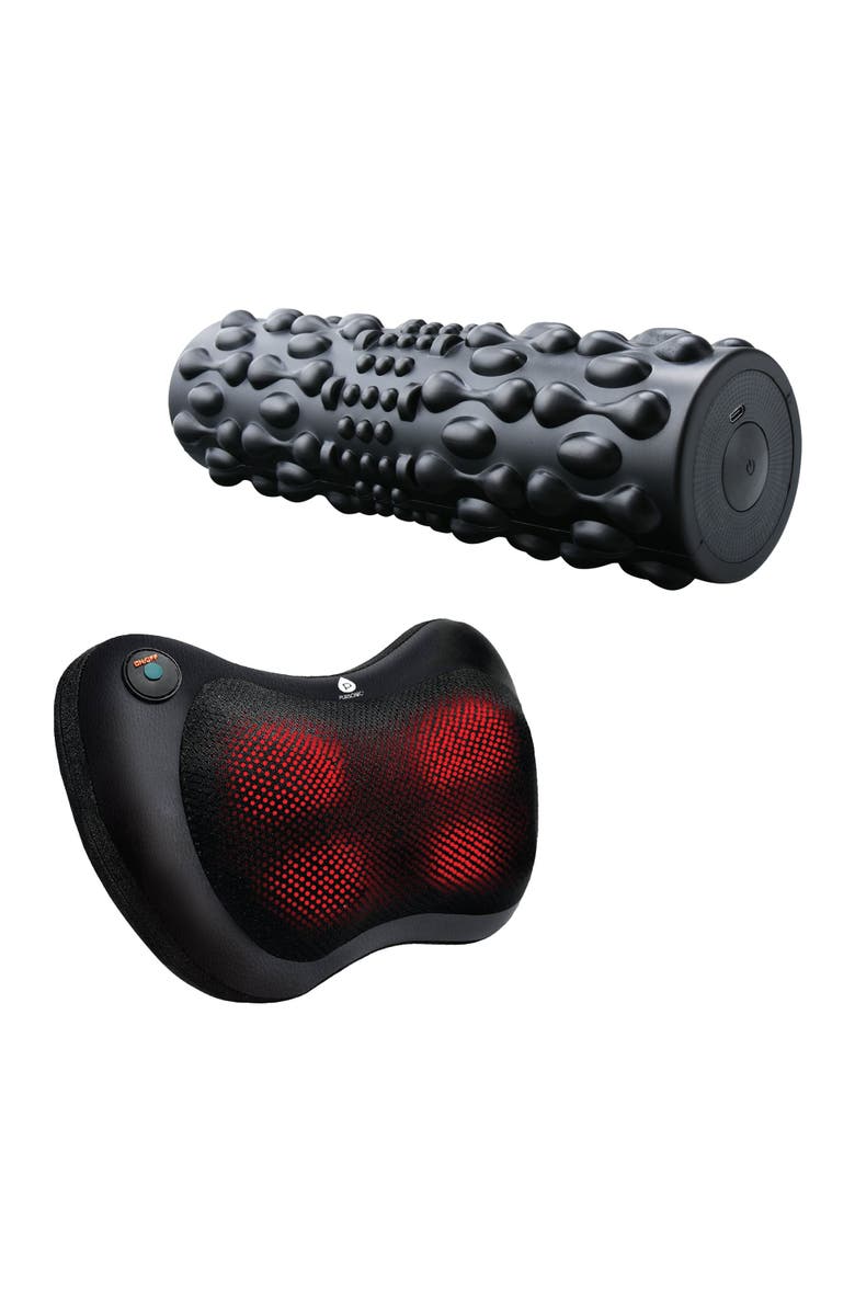 PURSONIC Total Body Recovery Bundle - Vibrating Foam Roller + Shiatsu Heating Neck & Back Massager, Main, color, Black