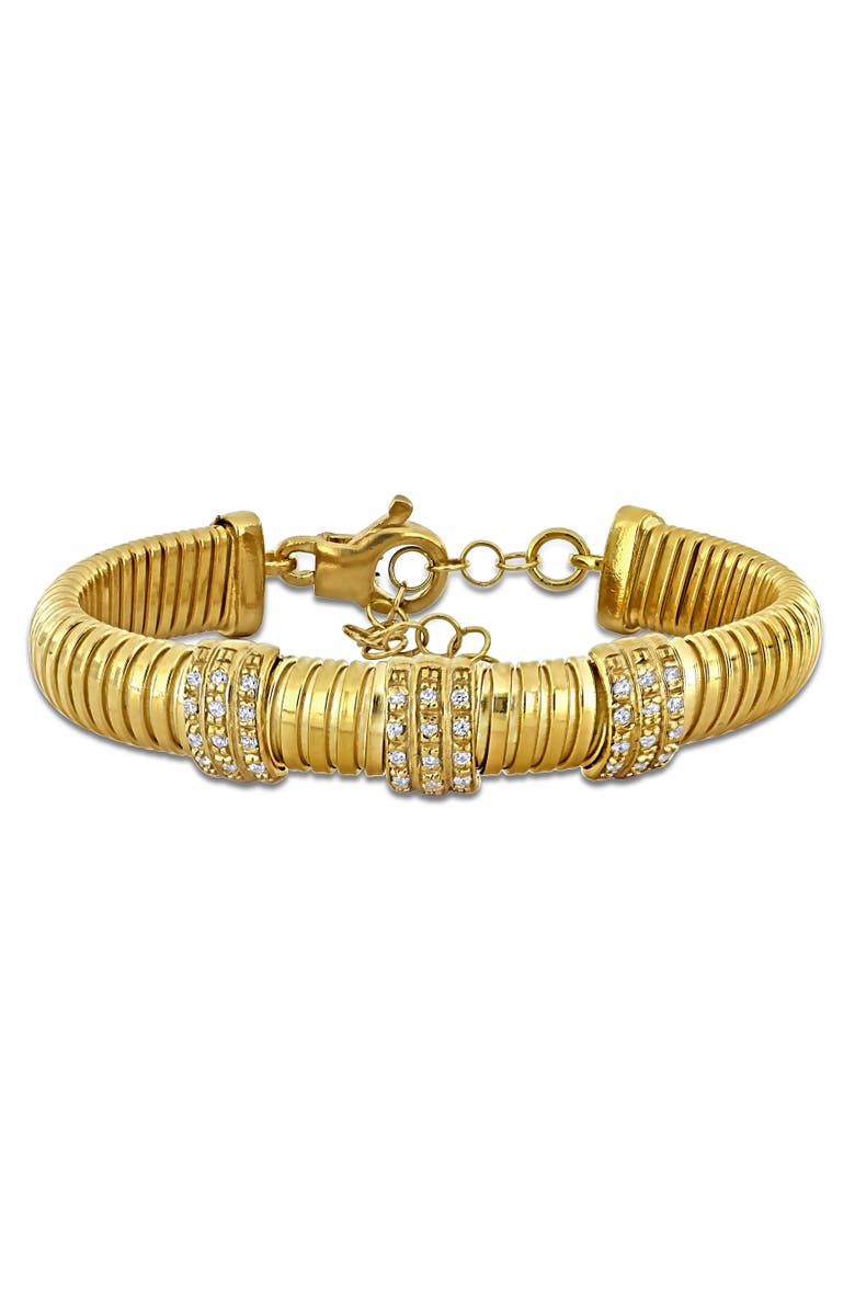 Julianna B. Cubic Zirconia Omega Triple Row Bracelet, Main, color, Yellow-Plated