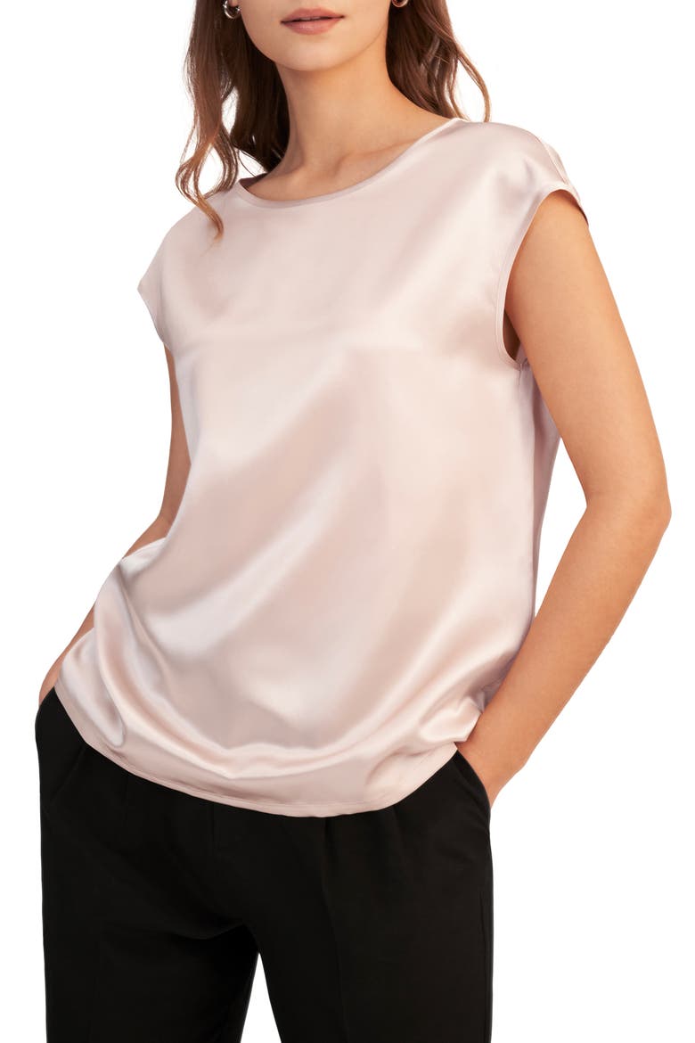 Women's Basic Cap Sleeves Silk Tee, Main, color, Pale Pink
