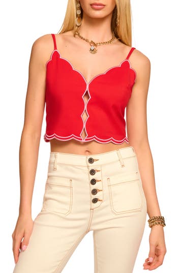 Ramy Brook Tilda Scallop Cotton Blend Crop Camisole In Red