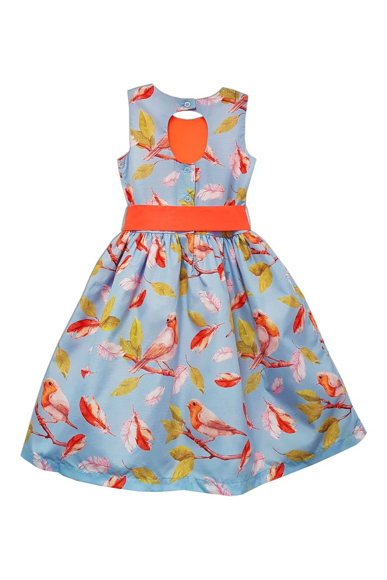 Kids' Bird & Floral Print Party Dress, Alternate, color, BLUE