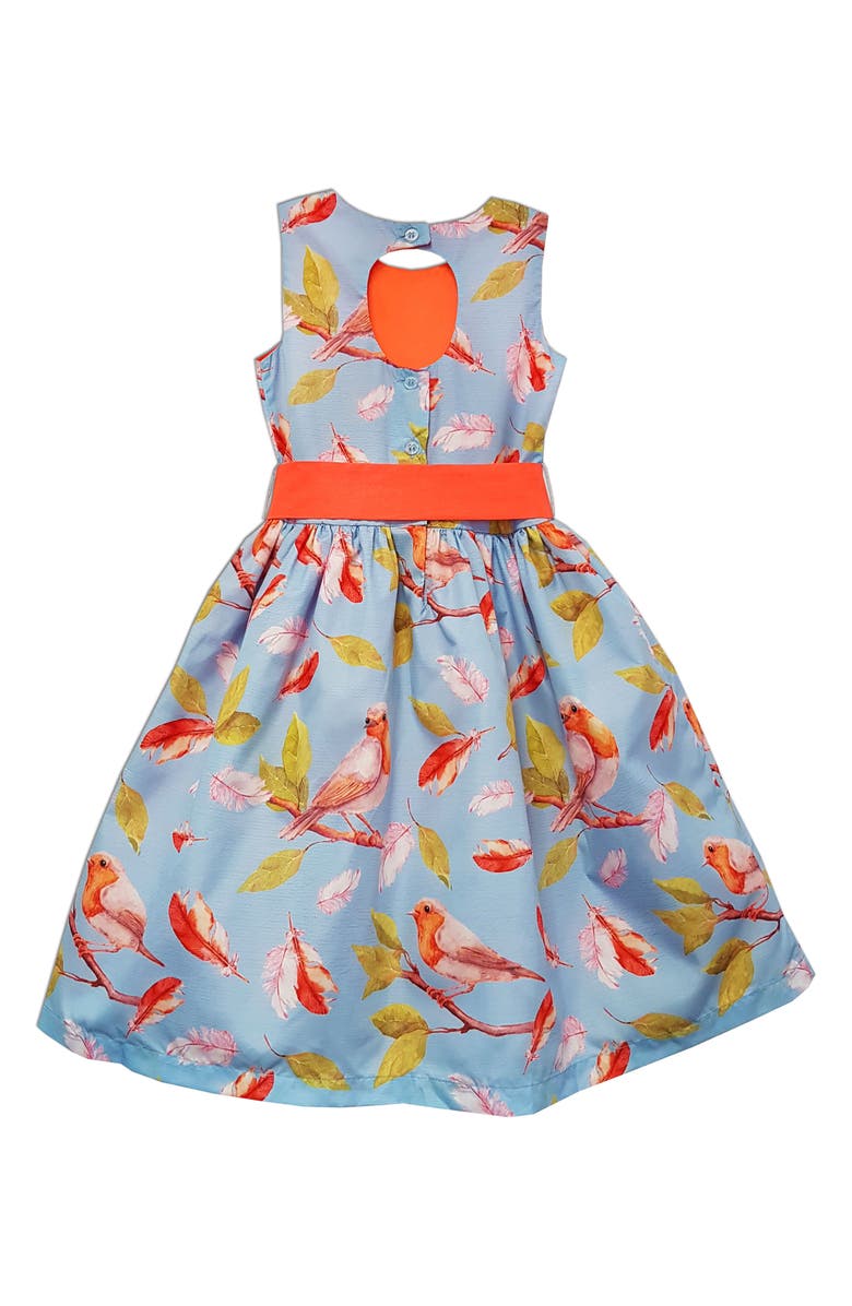 JOE-ELLA Kids' Bird & Floral Print Party Dress, Alternate, color, 
