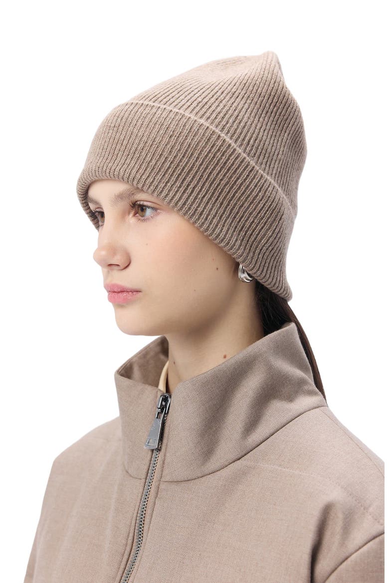 Cashmere Rib Knit Beanie, Alternate, color, taupe
