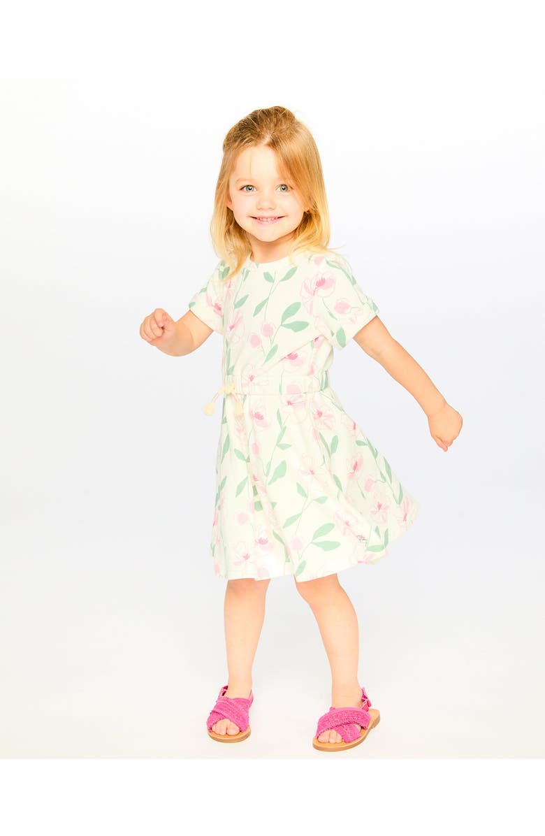 Deux par Deux French Terry Flowers Short Sleeve Dress, Alternate, color, Off White Printed Flowers