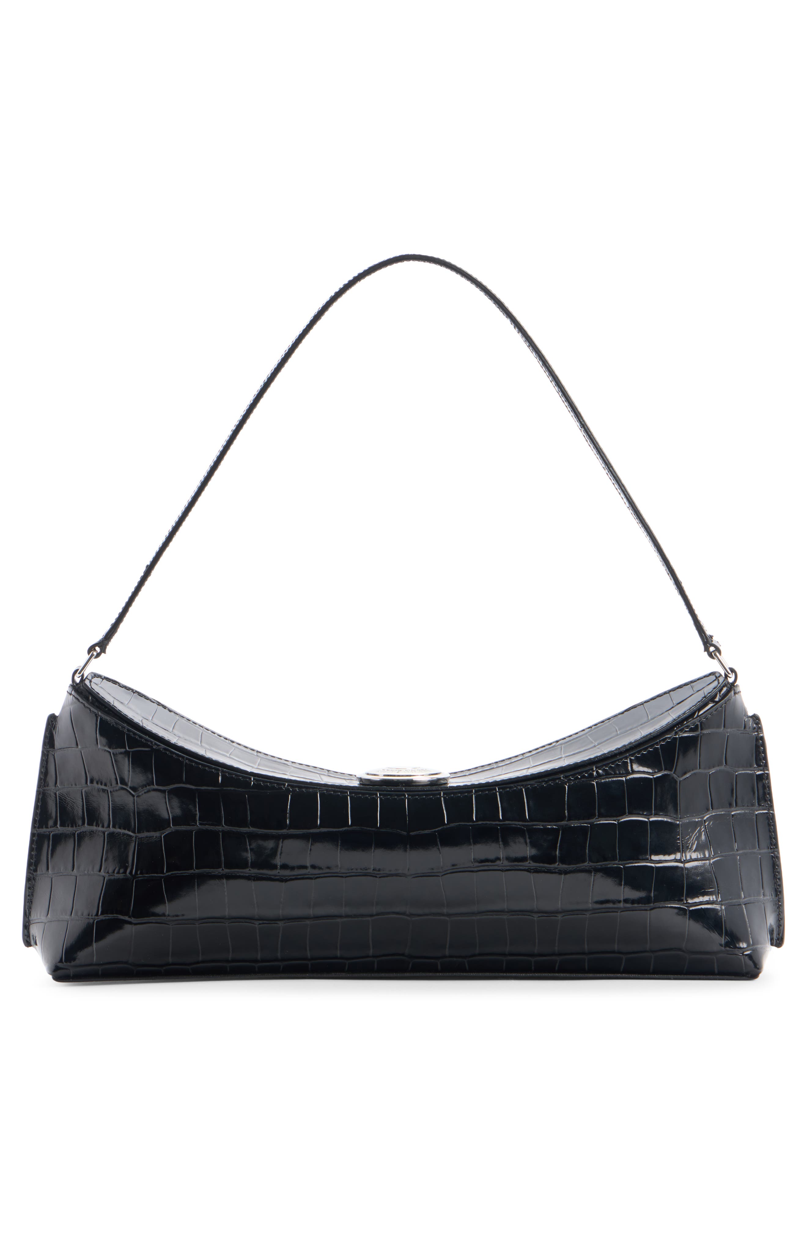Jacquemus The Ovalo Croc Embossed Leather Shoulder Bag, Alternate, color, Black 990