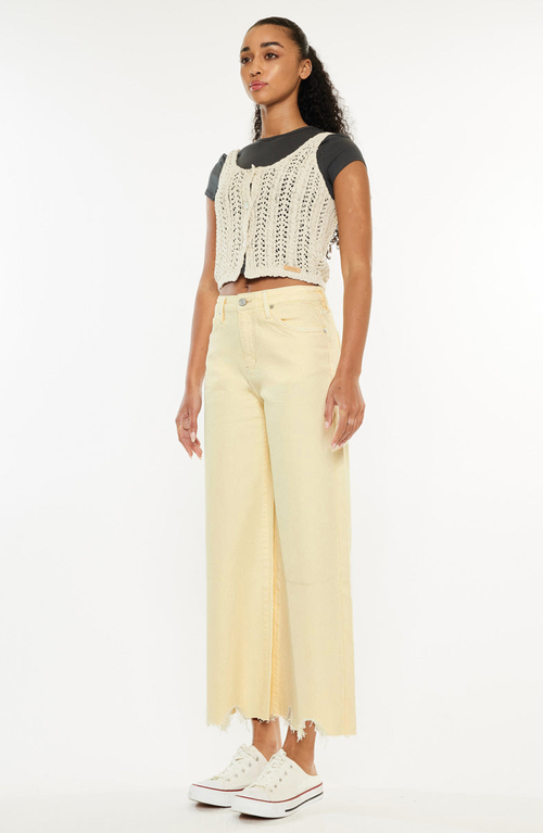 Kancan Savie Cropped Wide Leg Jeans In Neutral