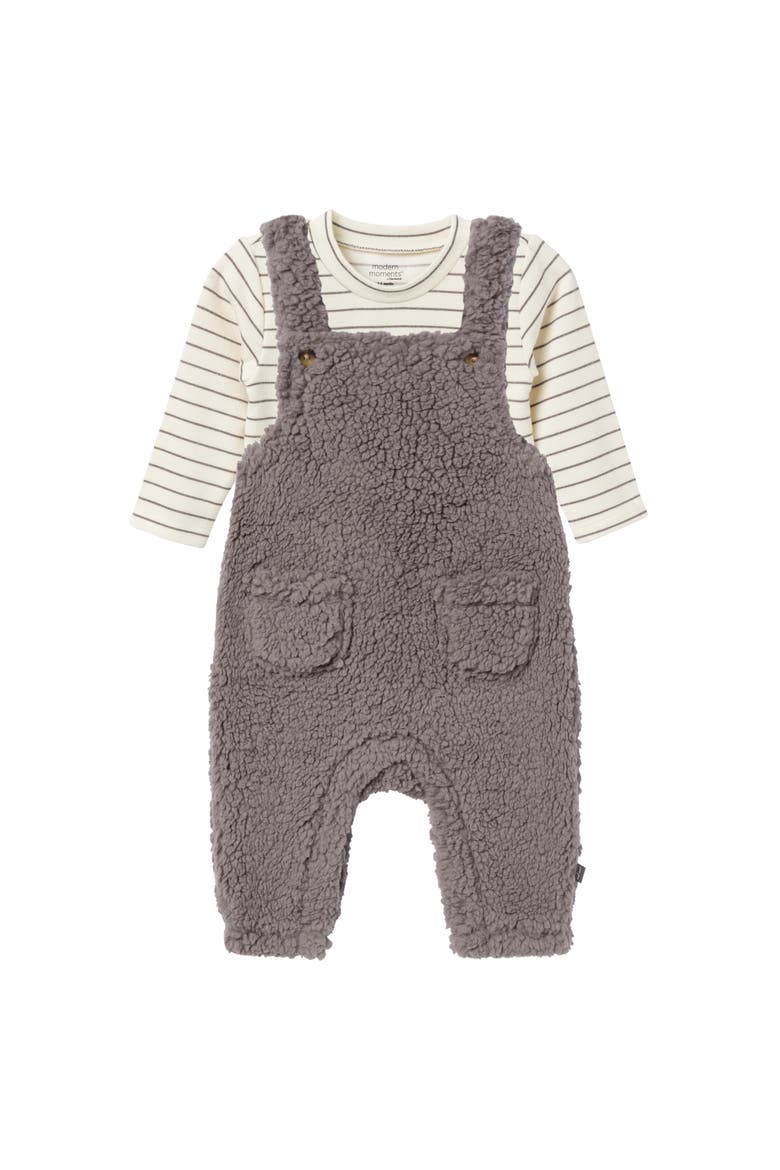 Microplush Overall & Shirt Set, Alternate, color, Medium Gray