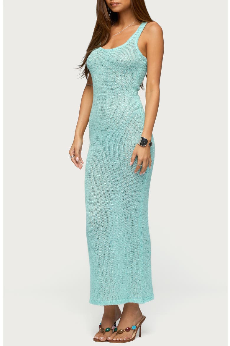 Ebby Sequin Sleeveless Maxi Sweater Dress, Alternate, color, TURQUOISE