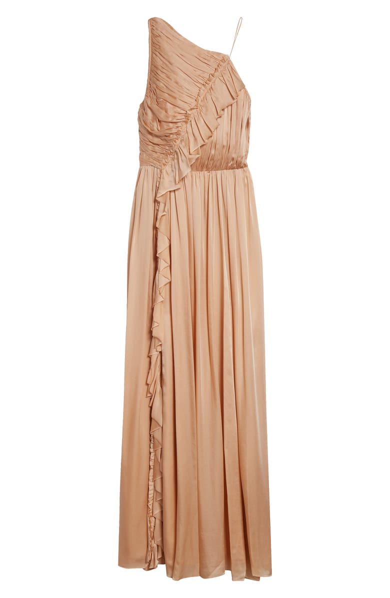 Ulla Johnson Aisha One Shoulder Pleated Asymmetrical Maxi Dress, Alternate, color, Sand