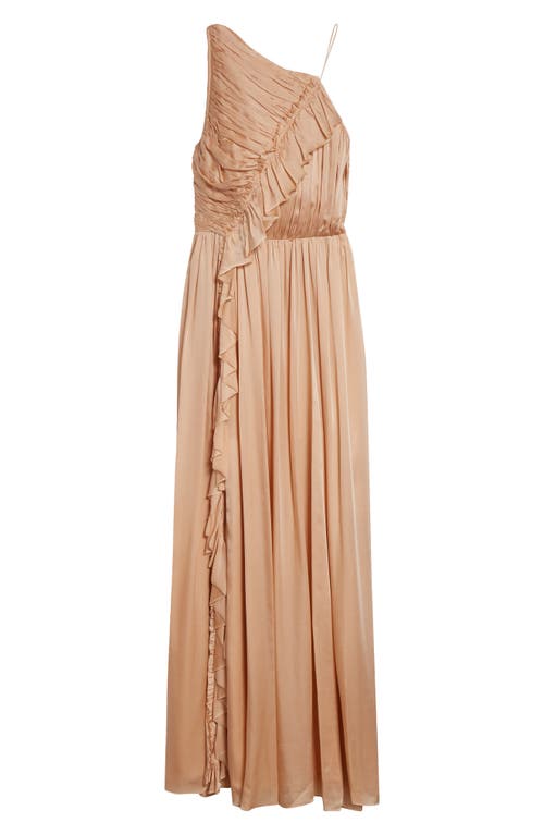 Ulla Johnson Aisha One Shoulder Pleated Asymmetrical Maxi Dress In Brown