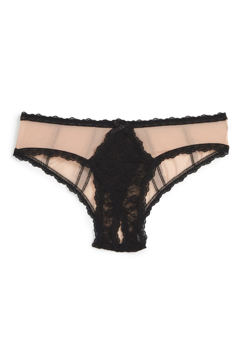 Nude Illusion Open Gusset Panties, Main, color, MOCHA / BLACK